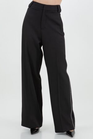 Stitch Detailed Straight Leg Trousers/Black