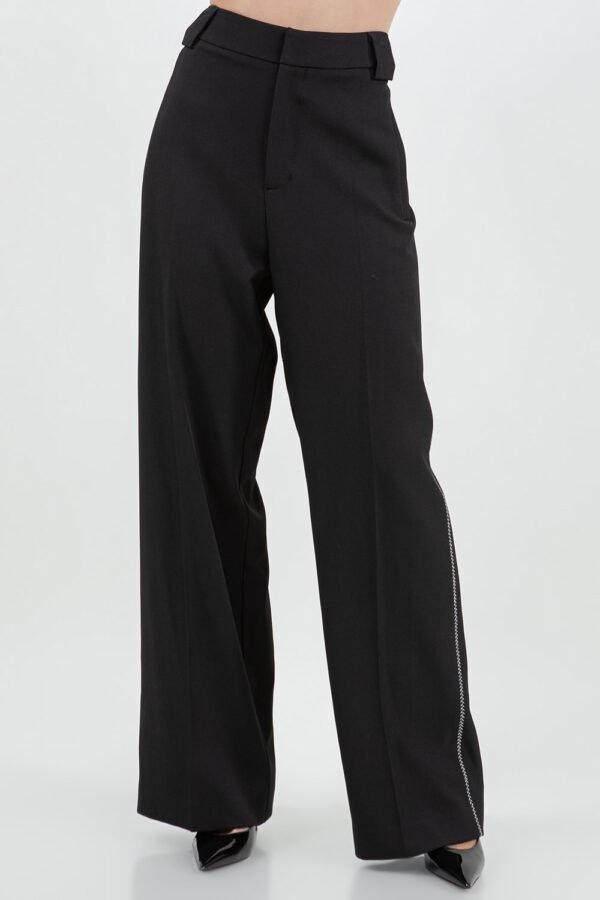 Stitch Detailed Straight Leg Trousers/Black