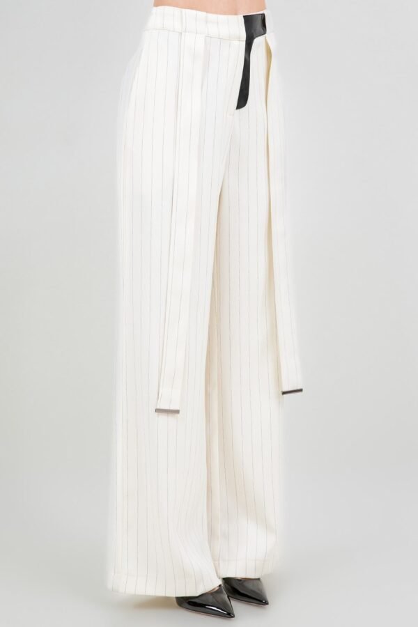 Pinstripe Edge Trousers With Strap Details/Ivory-Black - Image 2