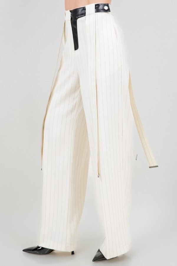 Pinstripe Edge Trousers With Strap Details/Ivory-Black - Image 3