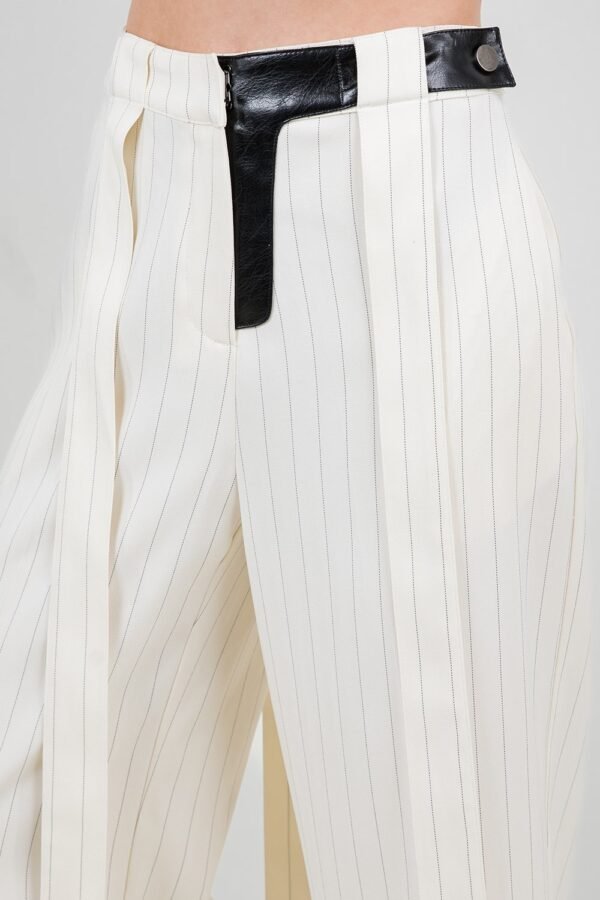 Pinstripe Edge Trousers With Strap Details/Ivory-Black - Image 4