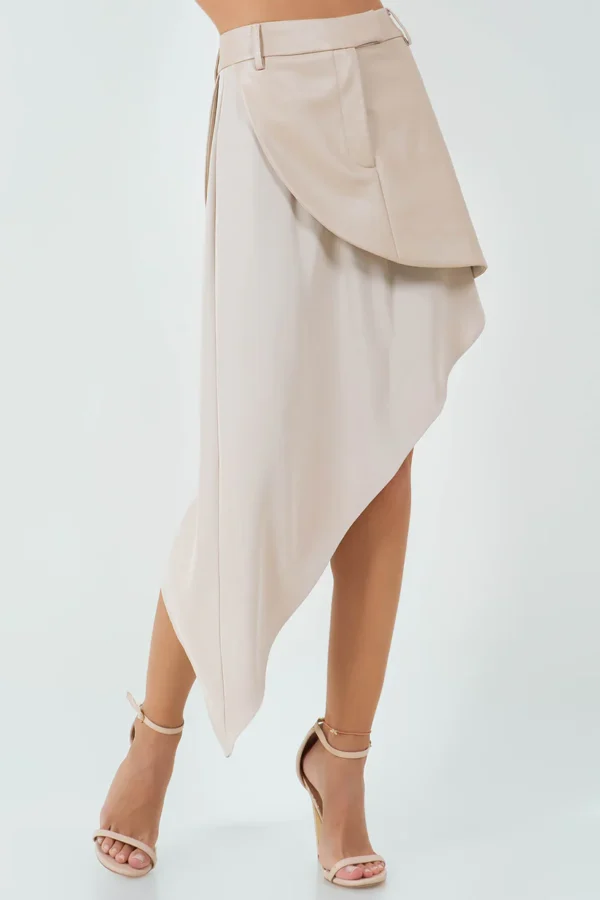 Asymmetrical Midi Skirt/Beige - Image 2