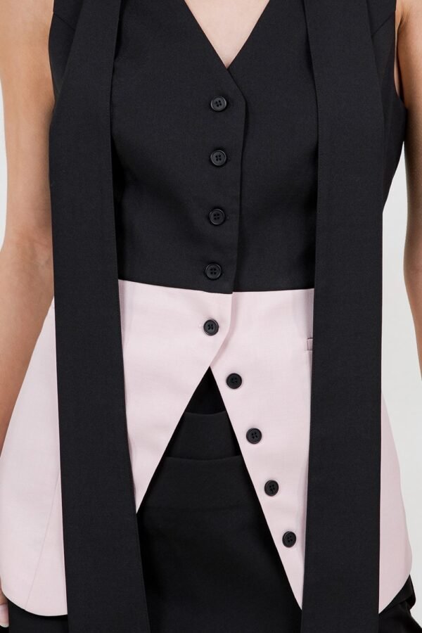 The Tied Elegance Top W Removable Tie/BLACK/PINK - Image 4