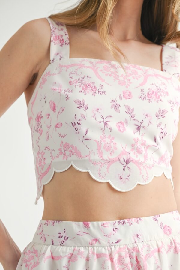 Floral Scallop Crop Top And Shorts Set - Image 5