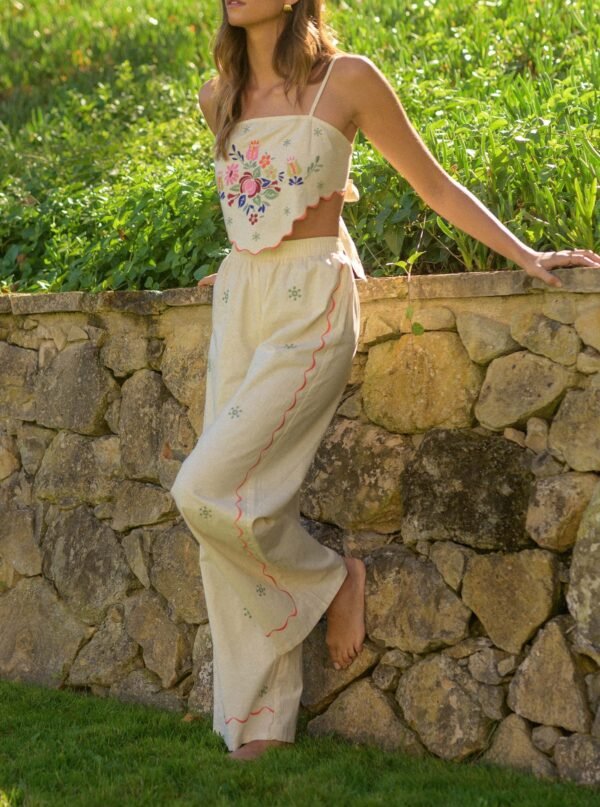 Sunwoven Embroidered Scarf Top And Pants Set