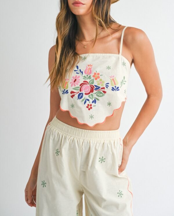 Sunwoven Embroidered Scarf Top And Pants Set - Image 6