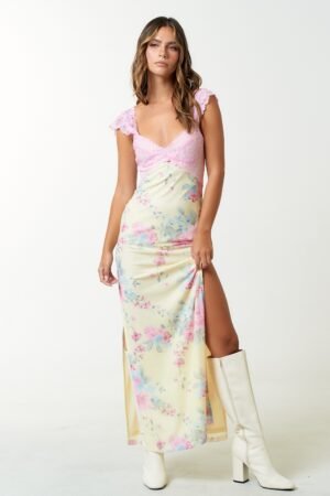 Mila in Mesh Floral Print Maxi Dress